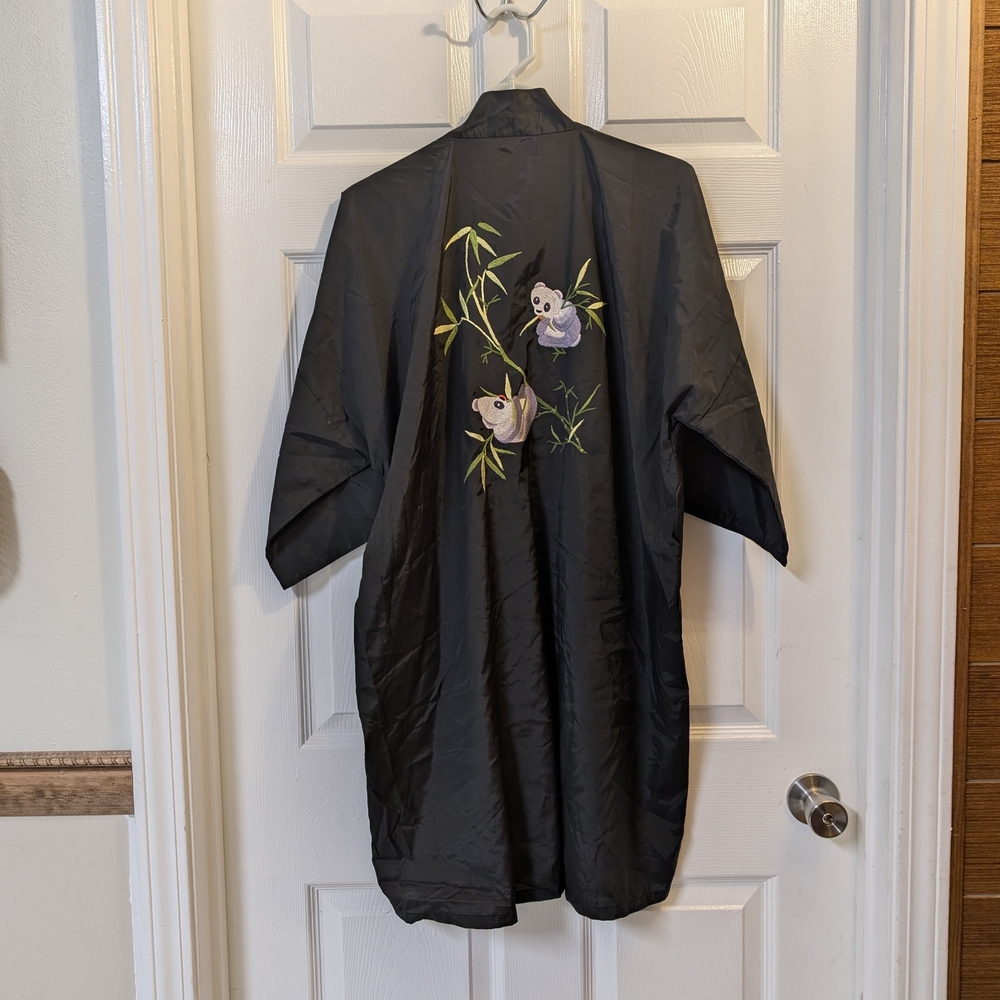 Black Kimono with Panda Embroidery